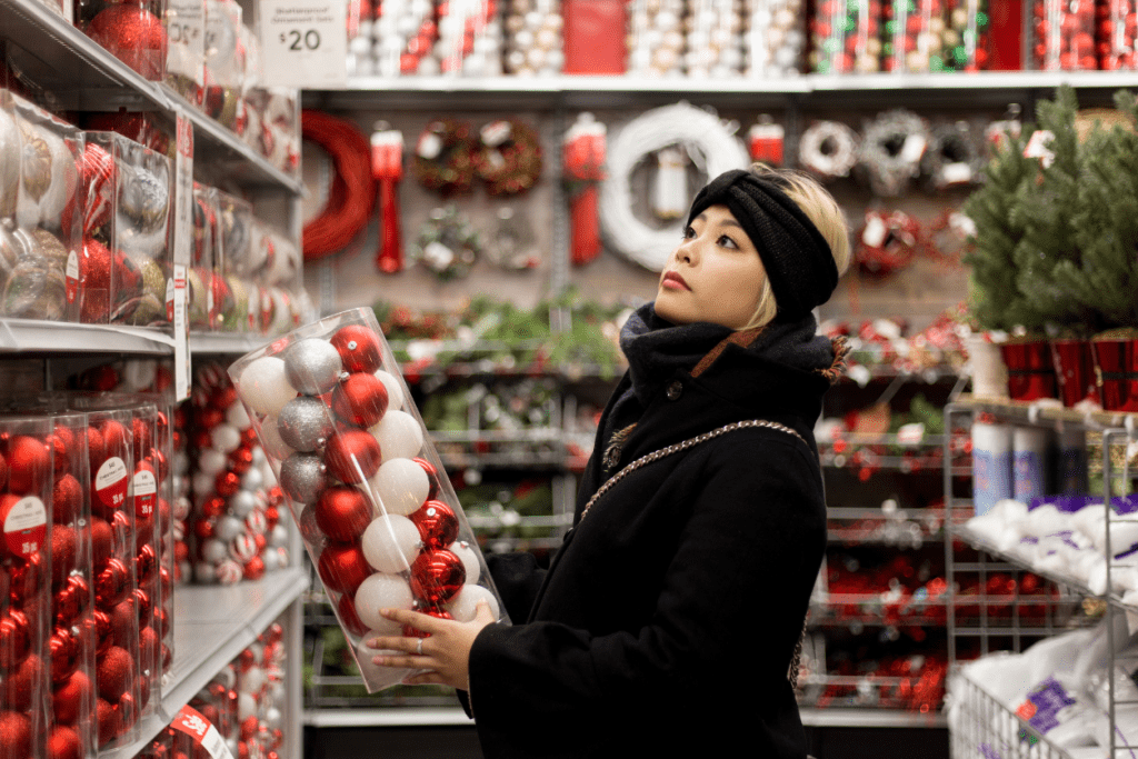 Lady shopping during the Christmas holidays