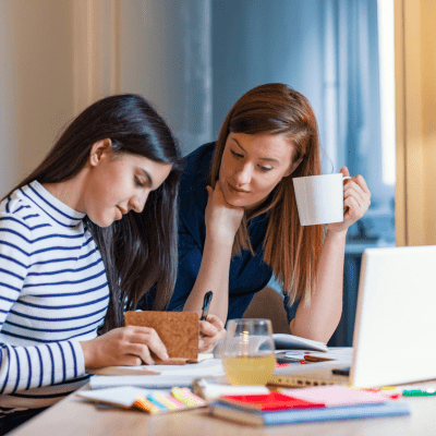 Woman helping woman with habits and schedules.