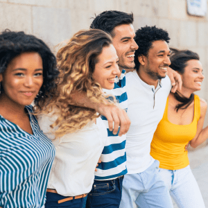 Friends group smiling